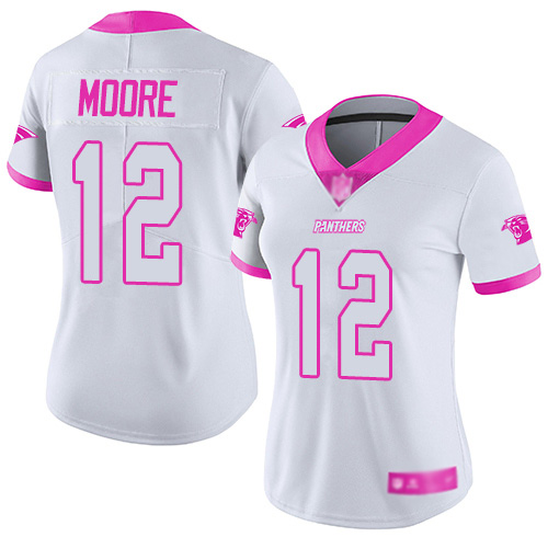 Carolina Panthers Limited White Pink Women DJ Moore Jersey NFL Football #12 Rush Fashion->women nfl jersey->Women Jersey